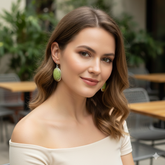 Vibrant 925 Sterling Silver Gaspeite Oval Cabochon Earrings – Elegant 1.6" Handmade Gemstone Jewelry