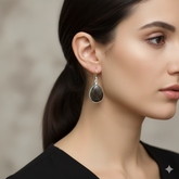 Statement 925 Sterling Silver Dinosaur Bone Pear Cabochon Earrings – Bold 3.5" Handmade Gemstone Jewelry