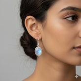 Graceful 925 Sterling Silver Moonstone Oval Cabochon Earrings – Elegant 1.3" Handmade Jewelry
