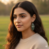 Natural 925 Sterling Silver Moss Agate Oval Cabochon Earrings – Elegant 2.1" Handmade Jewelry