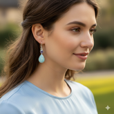 Oceanic 925 Sterling Silver Larimar Pear Cabochon Earrings with Kyanite Accent – 1.4" Handmade Jewelry