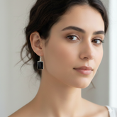 925 Sterling Silver Black Onyx Octagon Cabochon Earrings – Elegant 1.3" Handmade Gemstone Jewelry