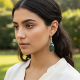 Moss Agate Pear Cabochon Earrings