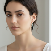 Natural Black Onyx Marquise Cabochon Earrings in 925 Sterling Silver – 1.5 Inch Handmade Gemstone Jewelry