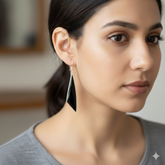 Elegant 3.2" Black Onyx Fancy Cabochon Earrings in 925 Sterling Silver – Bold Artisan Statement Jewelry