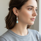 Luminous 925 Sterling Silver Larimar Oval Cabochon Earrings with Moonstone or Blue Topaz Accent – 1.6" Handmade Jewelry