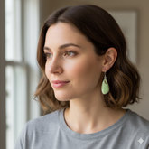 Fresh 925 Sterling Silver Lemon Chrysoprase Fancy Cabochon Earrings – Bright 1.6" Handmade Jewelry