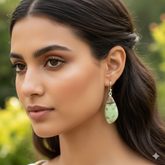 Vivid 925 Sterling Silver Lemon Chrysoprase Fancy Cabochon Earrings – Elegant 1.7" Handmade Jewelry