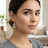 925 Sterling Silver Bumble Bee Jasper Fancy Cabochon Earrings – Bold 1.7" Handmade Gemstone Jewelry