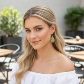 Fresh 925 Sterling Silver Gaspeite Pear Cabochon Earrings – Elegant 1.6" Handmade Gemstone Jewelry