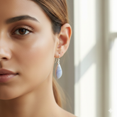 925 Sterling Silver Blue Lace Agate Fancy Cabochon Earrings – Elegant 1.6" Handmade Gemstone Jewelry