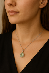 💎 Raw Green Amethyst Gemstone Pendant in Sterling Silver