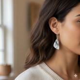 Earthy 925 Sterling Silver Dendritic Agate Fancy Cabochon Earrings – Elegant 1.9" Handmade Jewelry