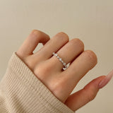 Heart Between Crystal SIlver Ring