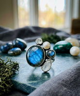 Labradorite, Pearl & Peridot Ring – Unique Multi Gemstone Jewelry