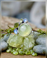 Prehnite, Peridot & Moonstone Ring – Elegant Multi Gemstone Jewelry