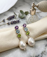 Amethyst Topaz Peridot Pearl Earring – Multi Gemstone Elegant Jewelry