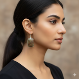 Bold 925 Sterling Silver Dinosaur Bone Octagon Cabochon Earrings – Statement 4.1" Handmade Jewelry