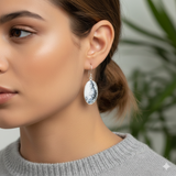 Nature-Inspired 925 Sterling Silver Dendritic Agate Oval Cabochon Earrings – Elegant 1.7" Handmade Jewelry