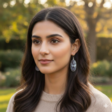 Elegant 925 Sterling Silver Moss Agate Oval Cabochon Earrings – Chic 1.8" Handmade Jewelry