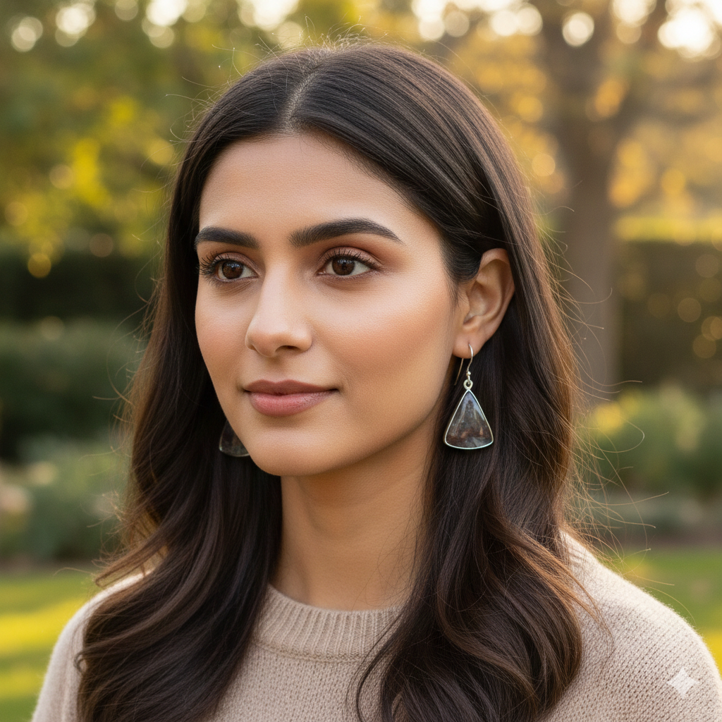 Charming 925 Sterling Silver Moss Agate Fancy Cabochon Earrings – Elegant 1.3" Handmade Jewelry