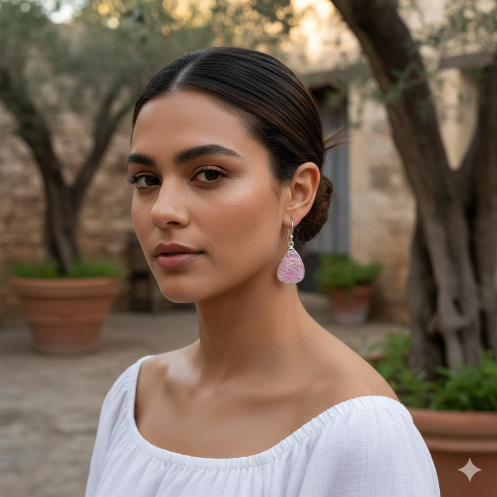 925 Sterling Silver Cobalt Calcite Fancy Druzy Earrings – Elegant 1.2" Handmade Gemstone Jewelry