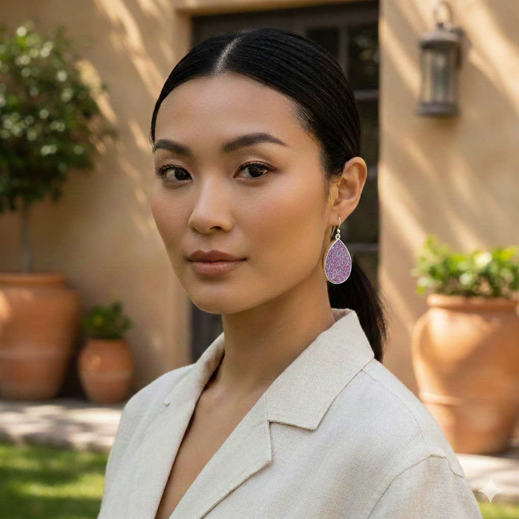 925 Sterling Silver Cobalt Calcite Fancy Druzy Earrings – Elegant 1.8" Handmade Gemstone Jewelry