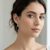 925 Sterling Silver Black Onyx Pear Cabochon Earrings – Elegant 1.3" Handmade Jewelry