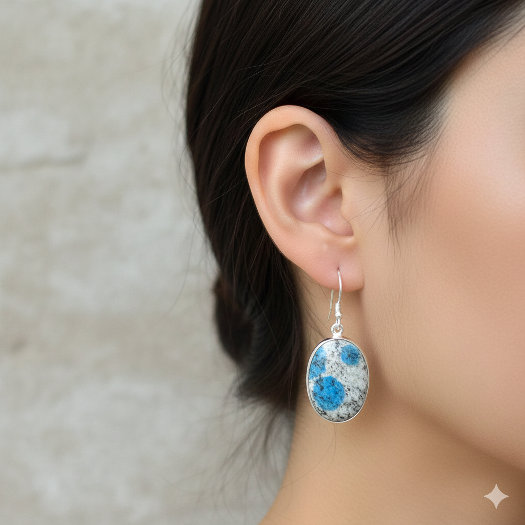 Stylish 925 Sterling Silver K2 Jasper Oval Cabochon Earrings – Elegant 1.4" Handmade Jewelry