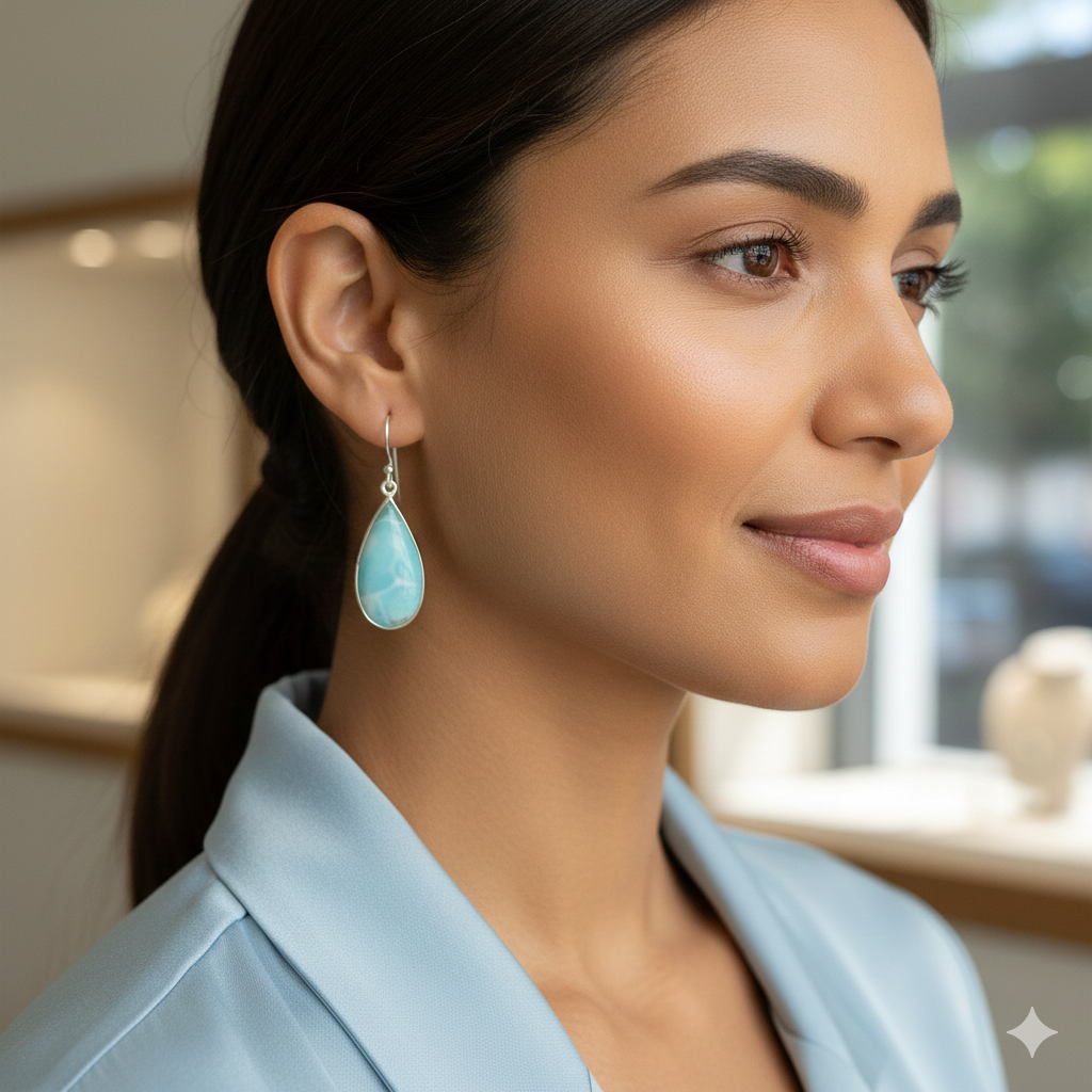 Larimar Pear Cabochon Earrings