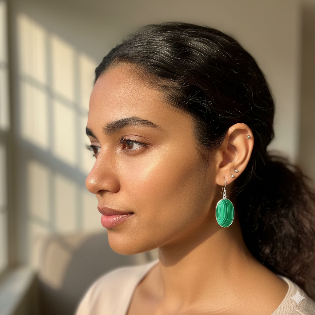Malachite Oval Cabochon Earrings