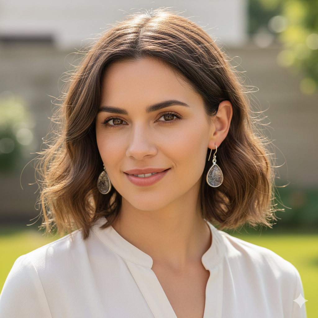 925 Sterling Silver Black Rutile Pear Cabochon Earrings – Elegant 1.4" Handmade Gemstone Jewelry