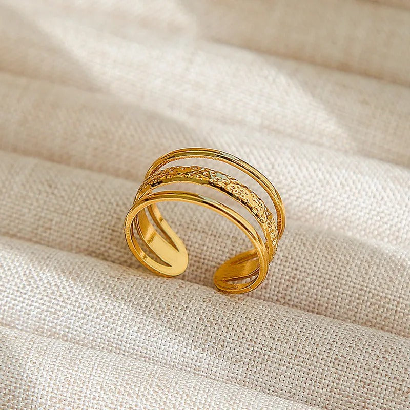 18K Gold Plated Open Ring – Stainless Steel Tropical Streetwear Style