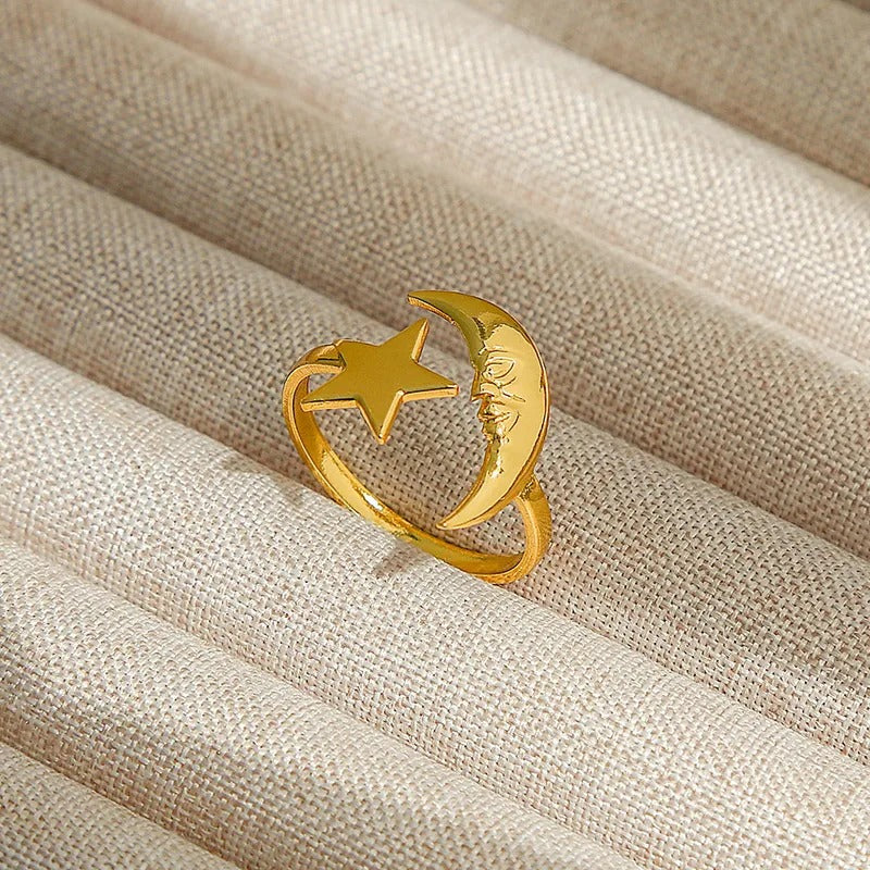Sun Moon Ring – Gold Plated Stainless Steel Celestial Design