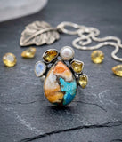 Spiny Oyster Turquoise, Pearl, Citrine & Moonstone Ring – Elegant Multi Gemstone Jewelry