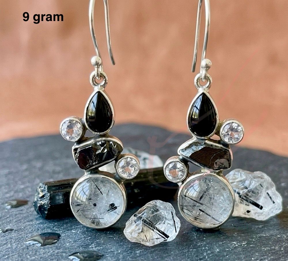 Black Onyx and Black Rutile Earring – Bold Gemstone Jewelry