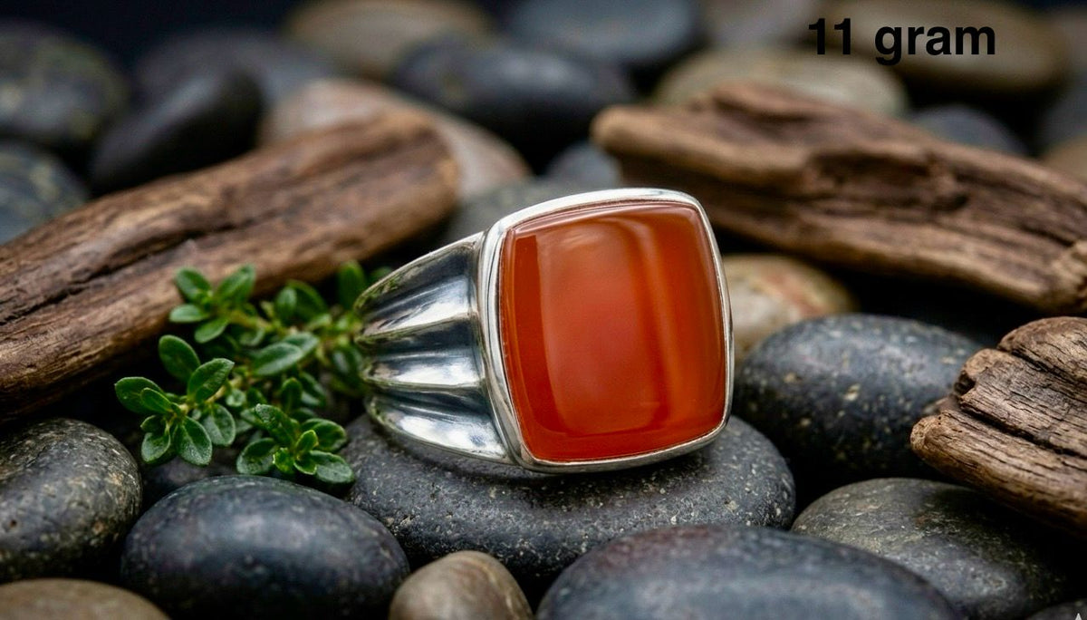 Carnelian Men Ring – Bold Orange Stone Jewelry