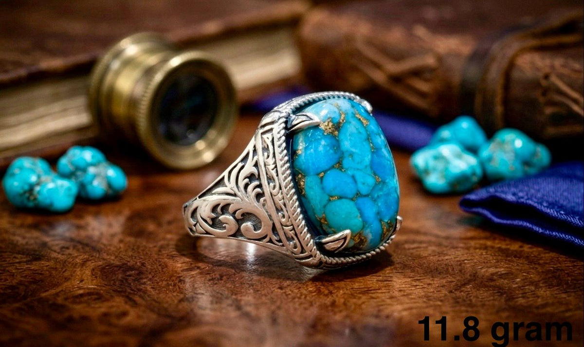 Stabilized Turquoise Men Ring – Bold Blue Stone Jewelry