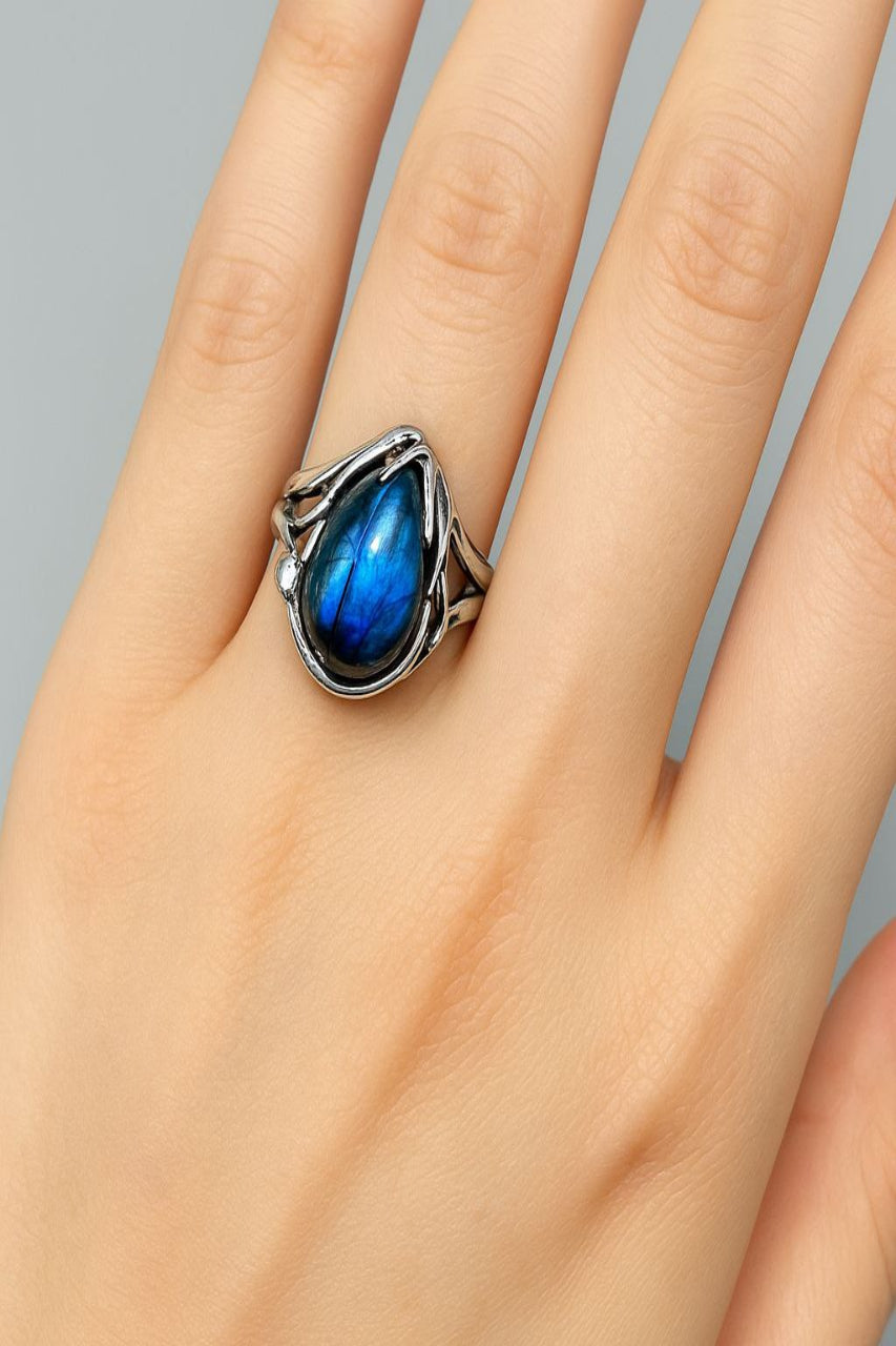 Handmade Labradorite Ring – 925 Sterling Silver Boho Gemstone Jewelry