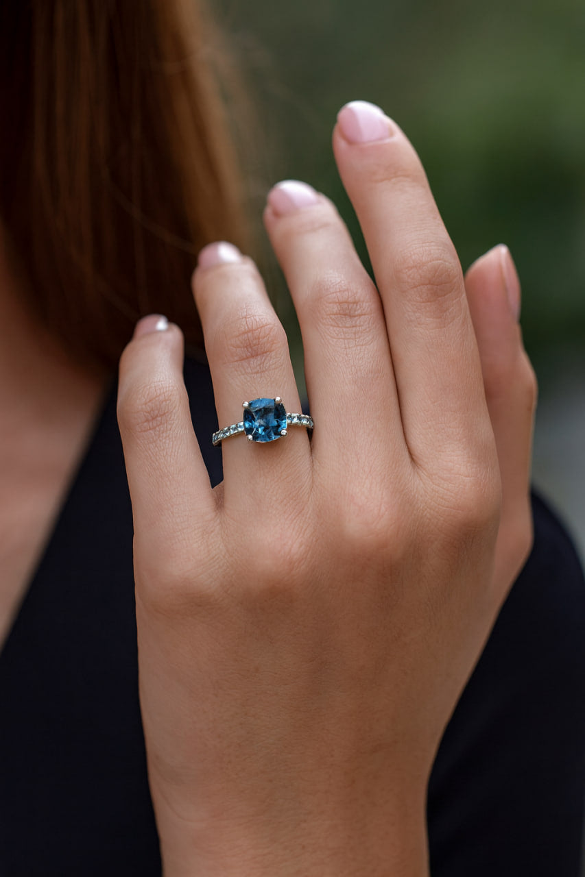 London Blue Topaz & White Topaz Ring – 925 Sterling Silver Handmade Gemstone Jewelry