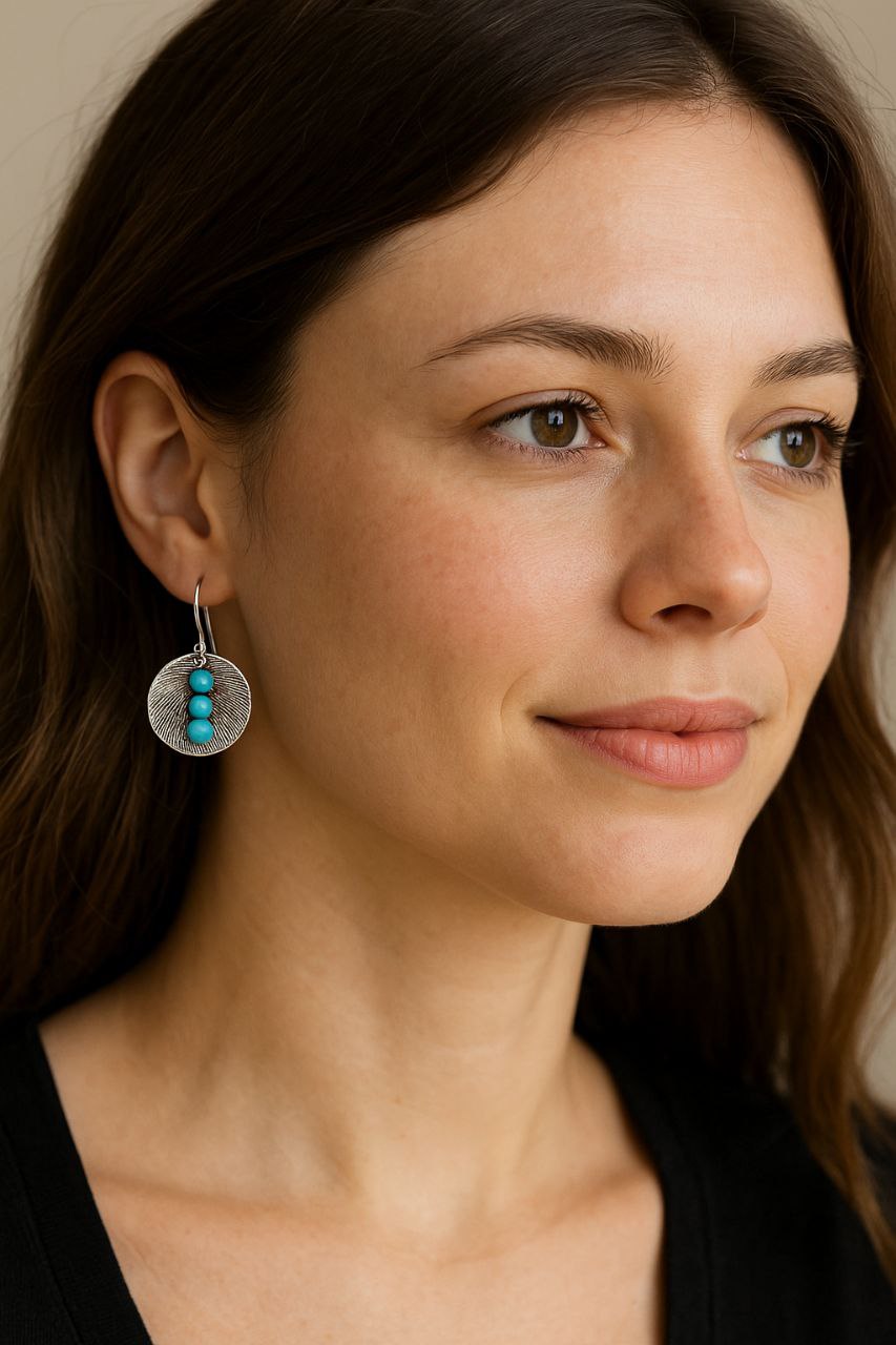 Handcrafted Turquoise Beaded Dangle Earrings – 925 Sterling Silver Boho Jewelry