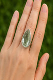 Green Amethyst Pear-Shaped Ring in 925 Sterling Silver – Faceted Gemstone Statement Ring