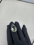 Green Amethyst Pear-Shaped Ring in 925 Sterling Silver – Faceted Gemstone Statement Ring