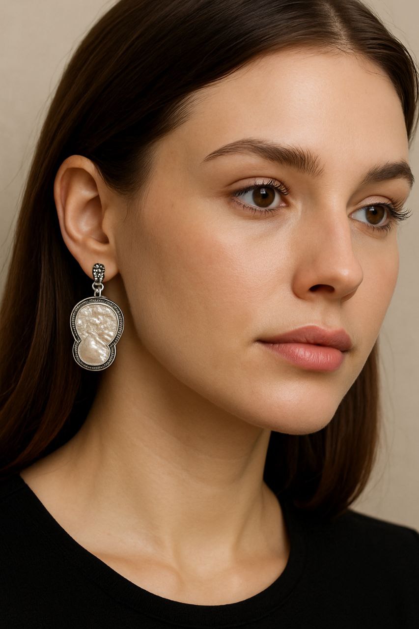 Pearl Cameo Statement Earrings in 925 Sterling Silver – Vintage Inspired Elegance